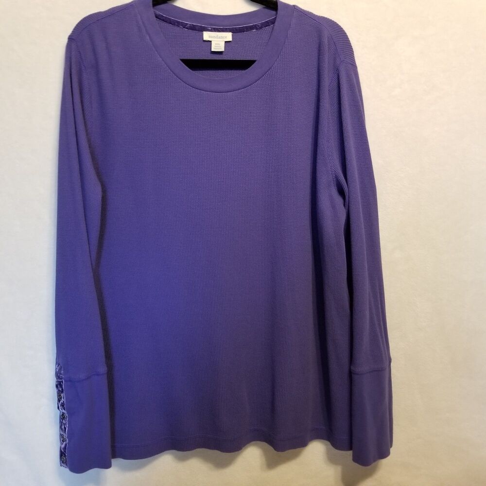 Sundance XXL Top Thermal Waffle Knit Long Sleeve Indigo Purple Boho Layering